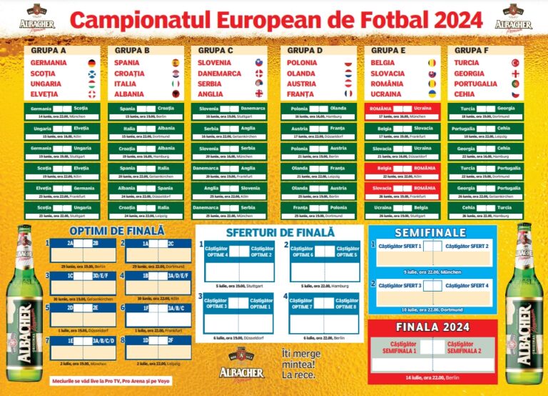 TVmania oferă gratuit cititorilor săi calendarul Campionatului European